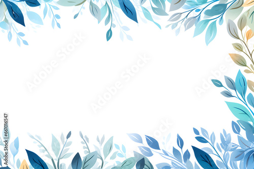 Wallpaper Mural Teal and blue leafy patterns form a decorative border on a white canvas Torontodigital.ca