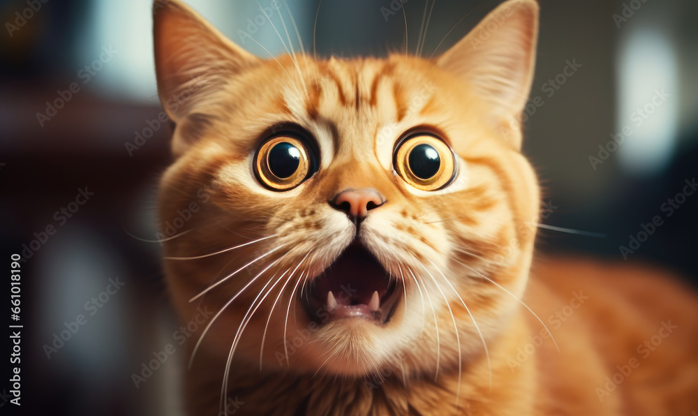 Shocked cat with wide-open mouth.