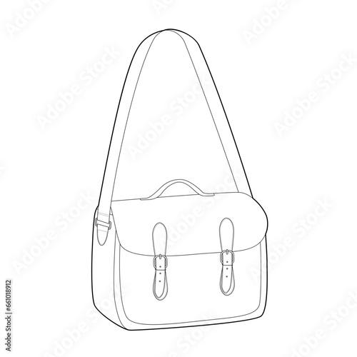 Satchel Cross-Body Bag messenger silhouette bag. Fashion accessory technical illustration. Vector satchel front 3-4 view for Men, women, unisex style, flat handbag CAD mockup sketch outline isolated