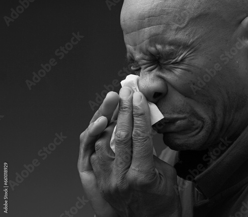 black man praying to God with the bible on black background with people stock image stock photo