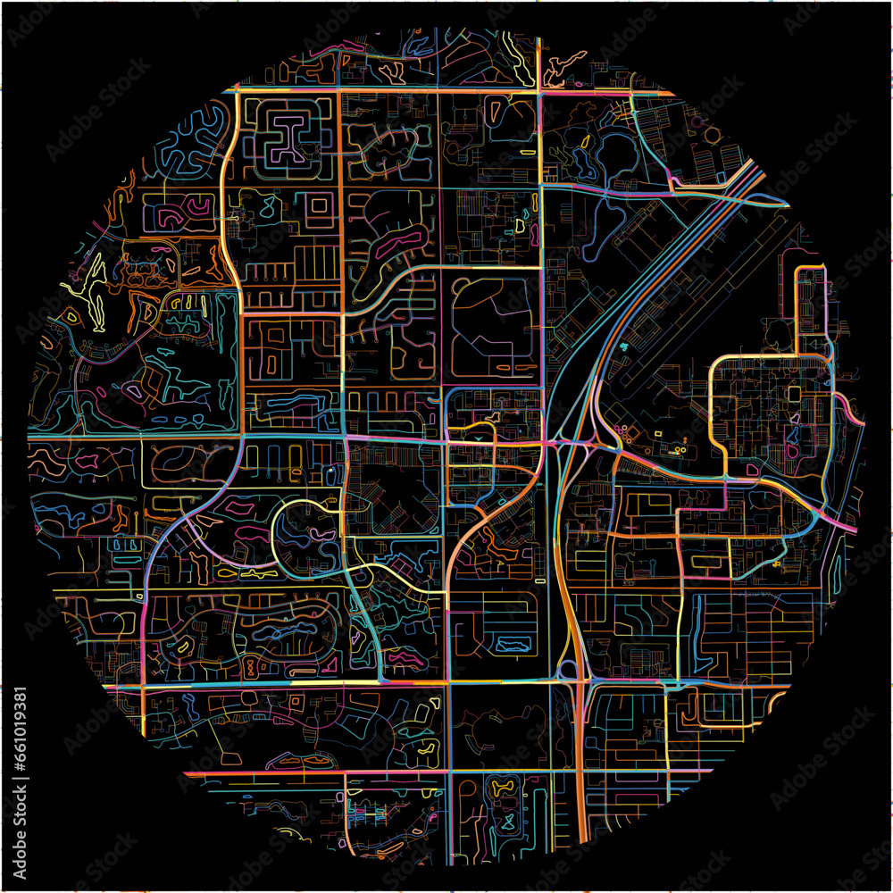 Colorful Map of BocaRaton, Florida with all major and minor roads.