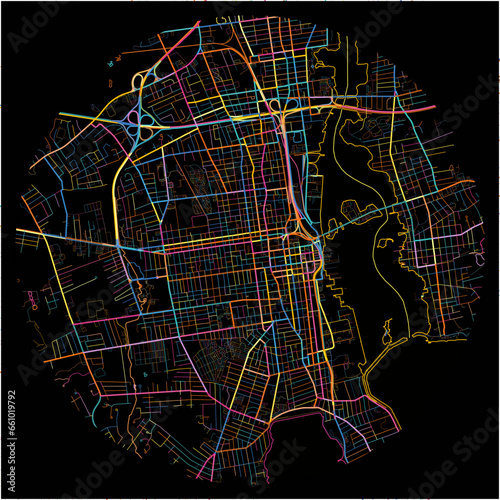 Colorful Map of NewBedford, Massachusetts with all major and minor roads.