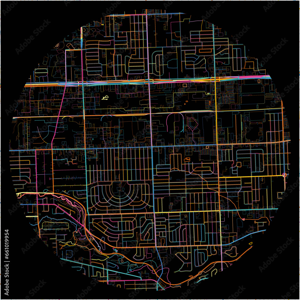 Colorful Map of Livonia, Michigan with all major and minor roads. Stock