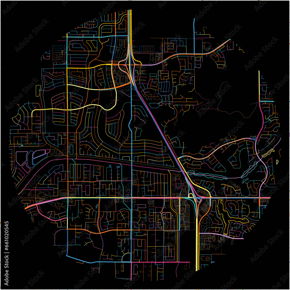 Colorful Map of Menifee, California with all major and minor roads.