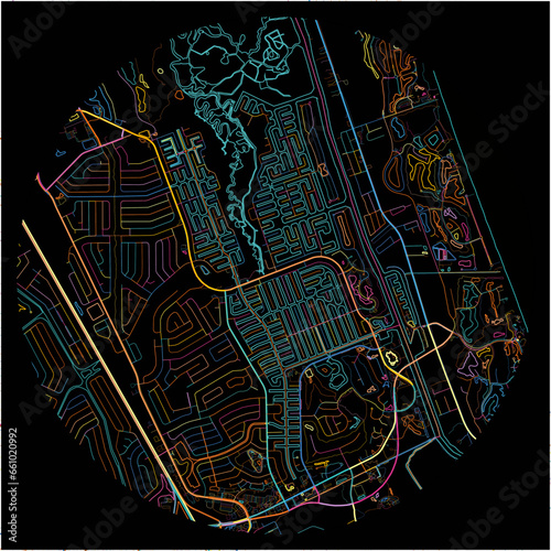 Colorful Map of PalmCoast, Florida with all major and minor roads.
