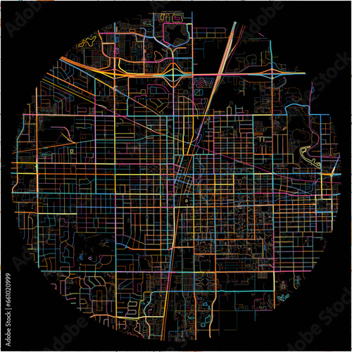 Colorful Map of Champaign, Illinois with all major and minor roads.