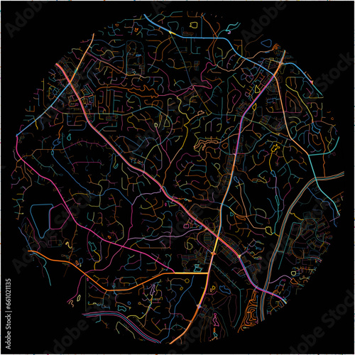 Colorful Map of JohnsCreek, Georgia with all major and minor roads.