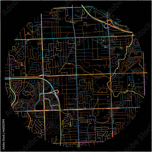 Colorful Map of Troy, Michigan with all major and minor roads. photo