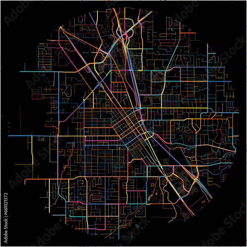 Colorful Map of Medford, Oregon with all major and minor roads.