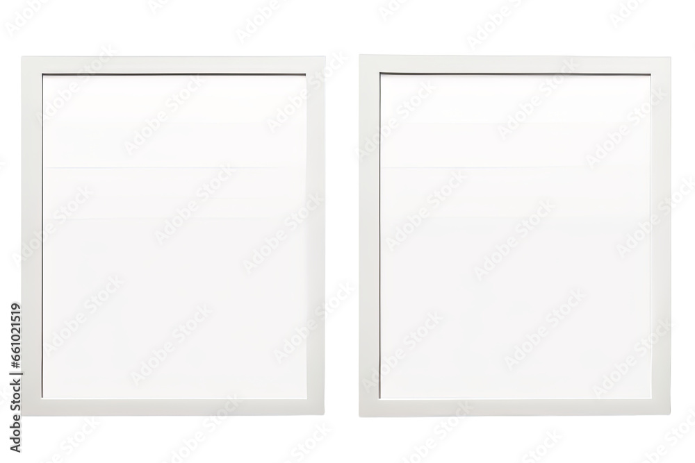 Picture blank frame mockup, Set of two vertical white frames isolated on transparent background cutout PNG, Template for artwork, painting, photo or poster. Picture blank frame mockup, Set of two vertical white frames isolated on transparent background cutout PNG, Template for artwork, painting, photo or poster.