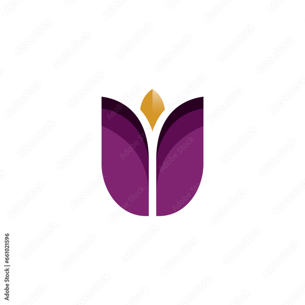 Letter U Flower Logo Vector. Tulip Logo