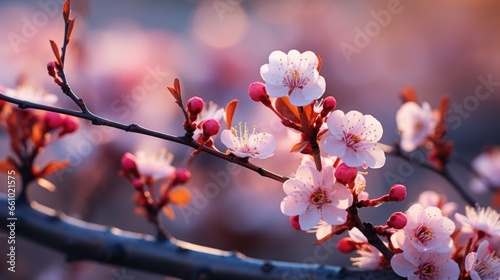 Close-up photo of peach blossoms.