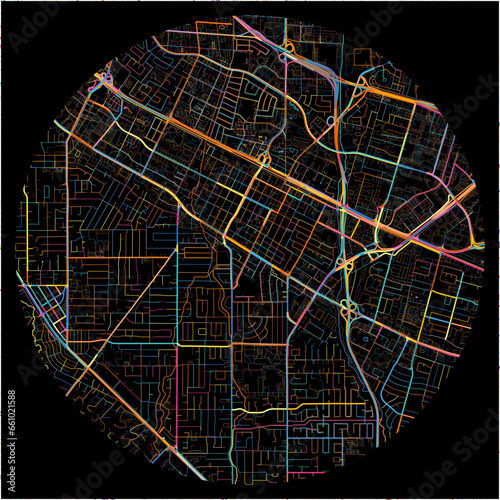 Colorful Map of MountainView, California with all major and minor roads.