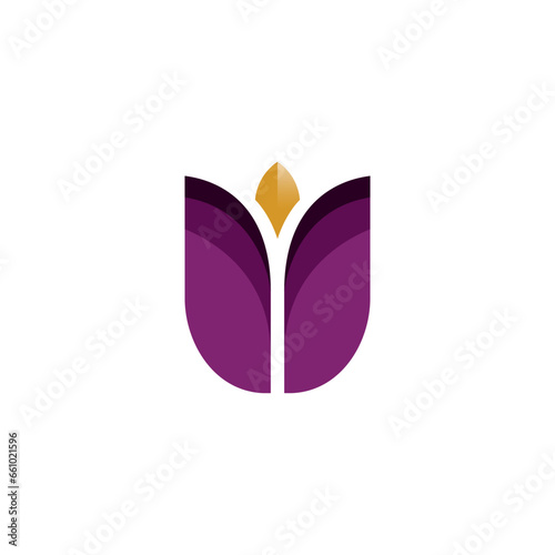 Letter U Flower Logo Vector. Tulip Logo