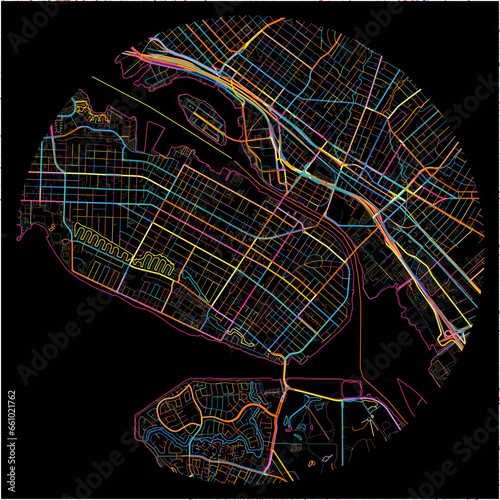 Colorful Map of Alameda, California with all major and minor roads.