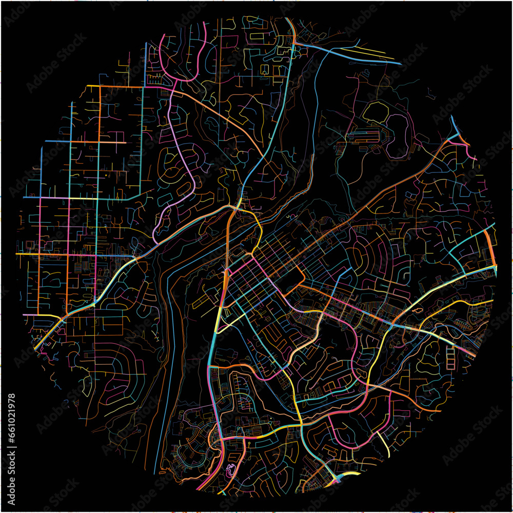 Colorful Map of Folsom, California with all major and minor roads.