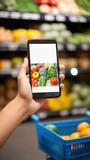 Grocery shopping gets an AR upgrade: hand and smartphone in action at food market