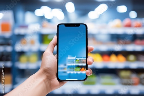 Phone-based market: grocery store app showcasing online veggie and fruit orders