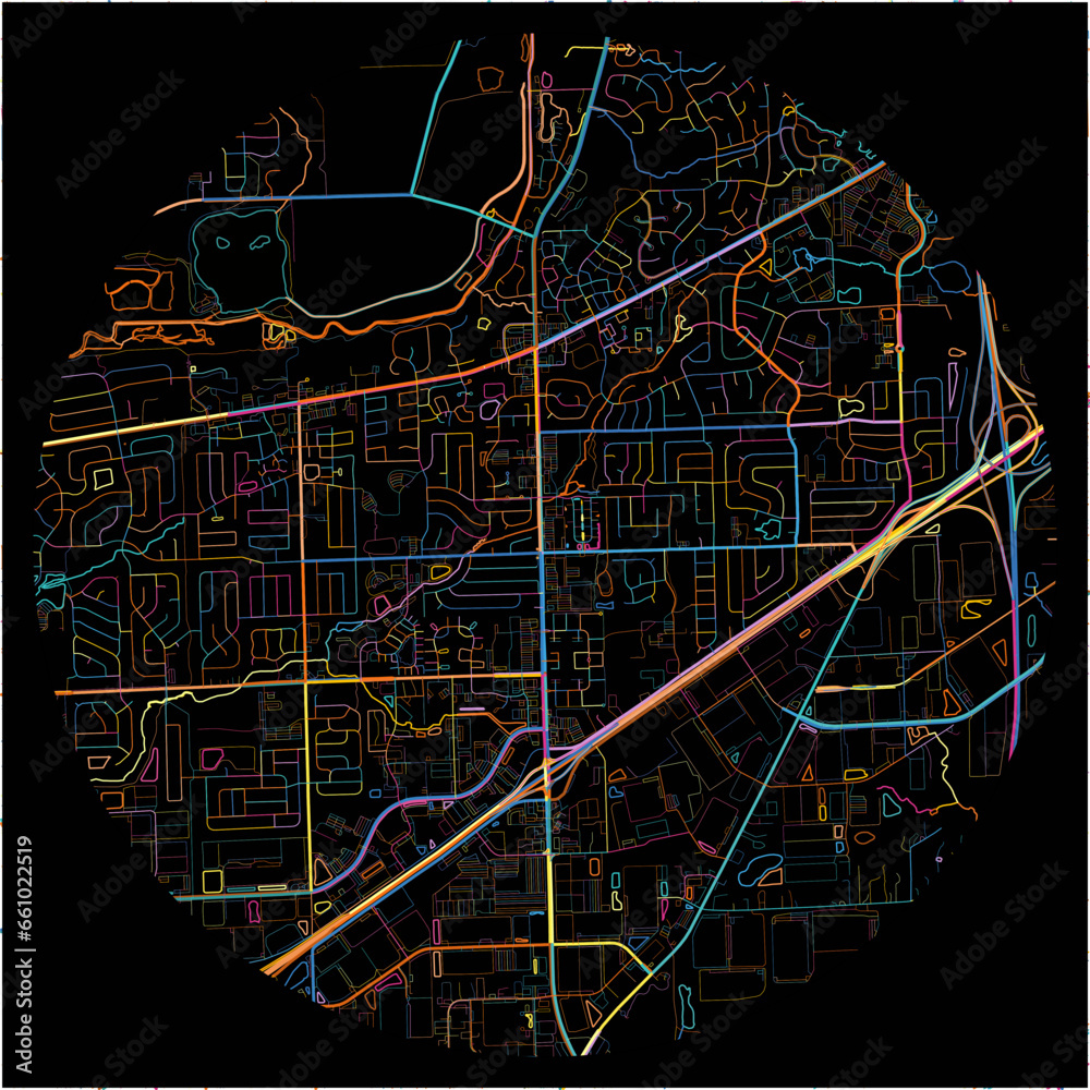 Colorful Map of Bolingbrook, Illinois with all major and minor roads.