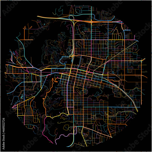 Colorful Map of RapidCity, South Dakota with all major and minor roads.
