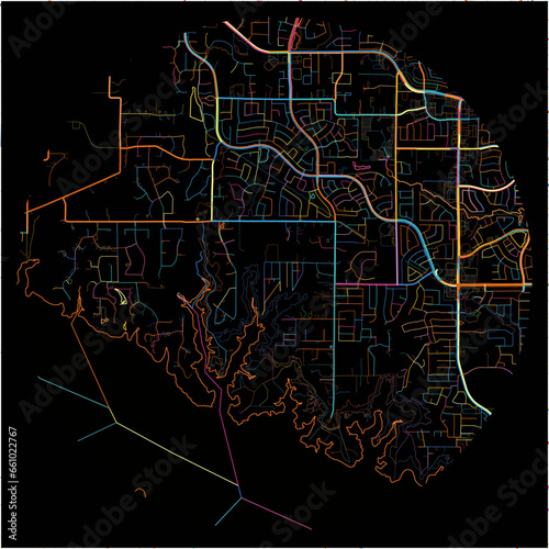 Colorful Map of FlowerMound, Texas with all major and minor roads.