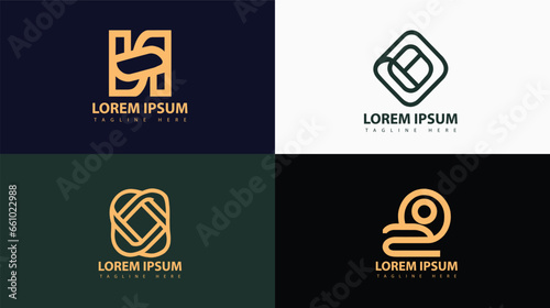 minimalist logo set flat design gold color in geometric style