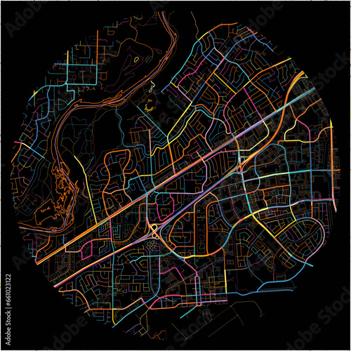 Colorful Map of RanchoCordova, California with all major and minor roads.