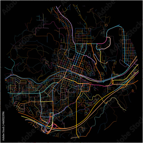 Colorful Map of Flagstaff, Arizona with all major and minor roads.
