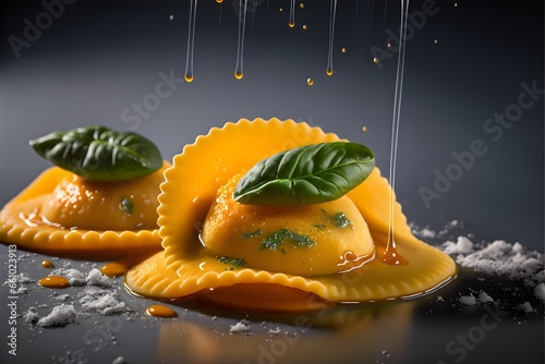 food photography of a delicious looking Ravioli food photography photorealistic pixar ultra detail ultra realism high key cinematic Professional food photography award winning photoshoot Cannon 5D  photo
