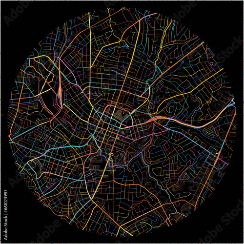 Colorful Map of Greenville, South Carolina with all major and minor roads.