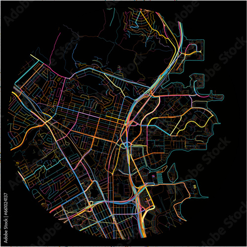 Colorful Map of SouthSanFrancisco, California with all major and minor roads.