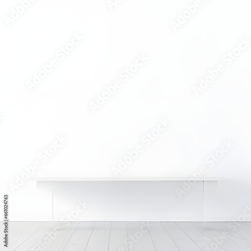 Empty white shelf on grey wall background. For display or montage your products. High quality photo