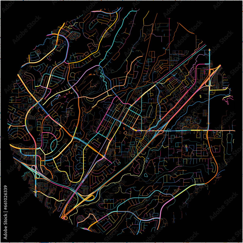 Colorful Map of Rocklin, California with all major and minor roads.