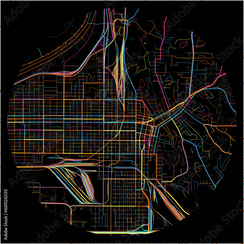 Colorful Map of CouncilBluffs, Iowa with all major and minor roads.