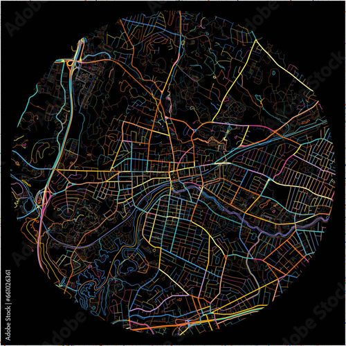 Colorful Map of Waltham, Massachusetts with all major and minor roads.