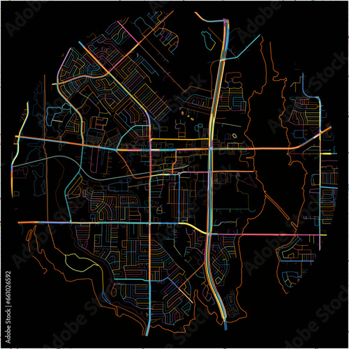 Colorful Map of Rowlett, Texas with all major and minor roads.