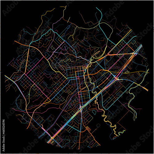 Colorful Map of SanMarcos, Texas with all major and minor roads.