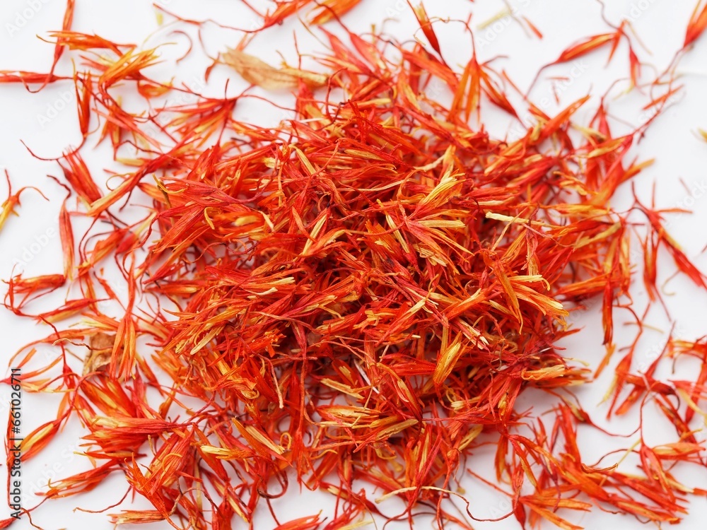 Fototapeta premium dried saffron threads on a white background