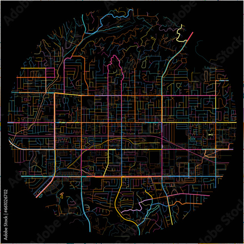 Colorful Map of LaHabra, California with all major and minor roads.