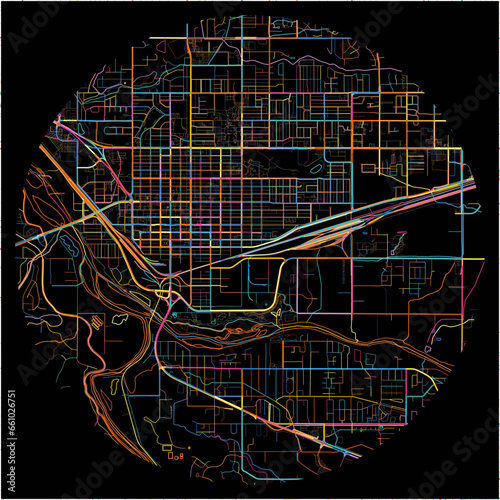 Colorful Map of GrandJunction, Colorado with all major and minor roads.