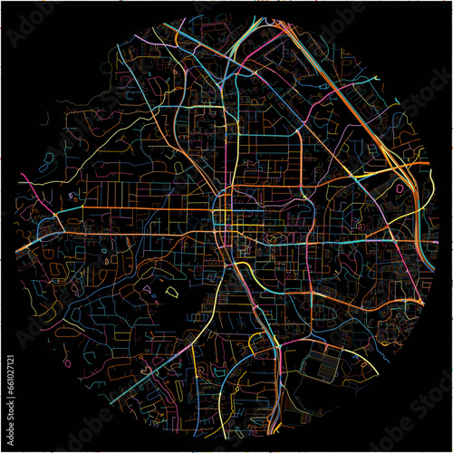 Colorful Map of Marietta, Georgia with all major and minor roads.