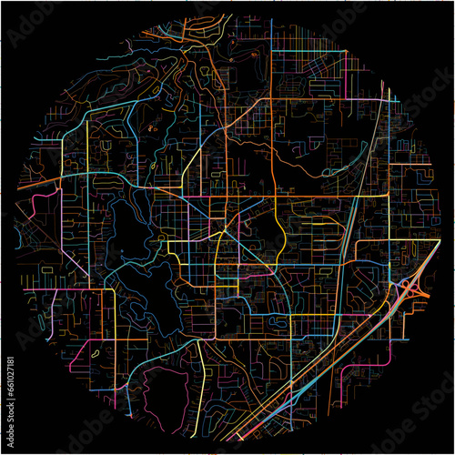 Colorful Map of Lakewood, Washington with all major and minor roads.