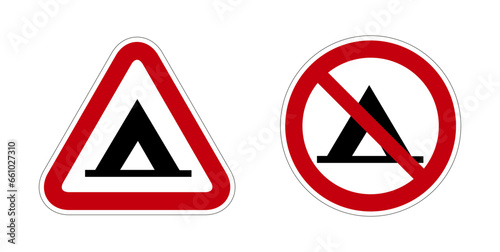 camping tente interdit panneau rouge rond triangle barré