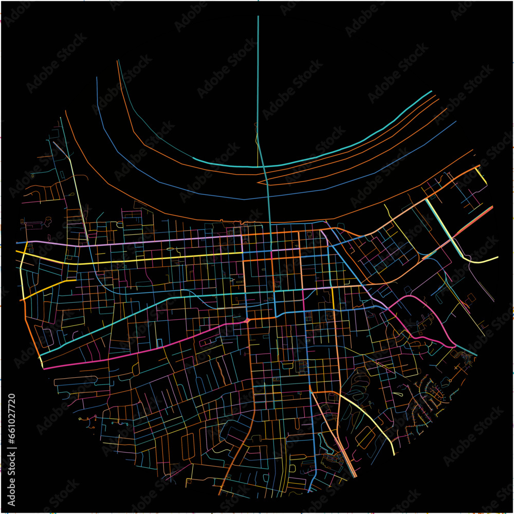 Colorful Map of Owensboro, Kentucky with all major and minor roads