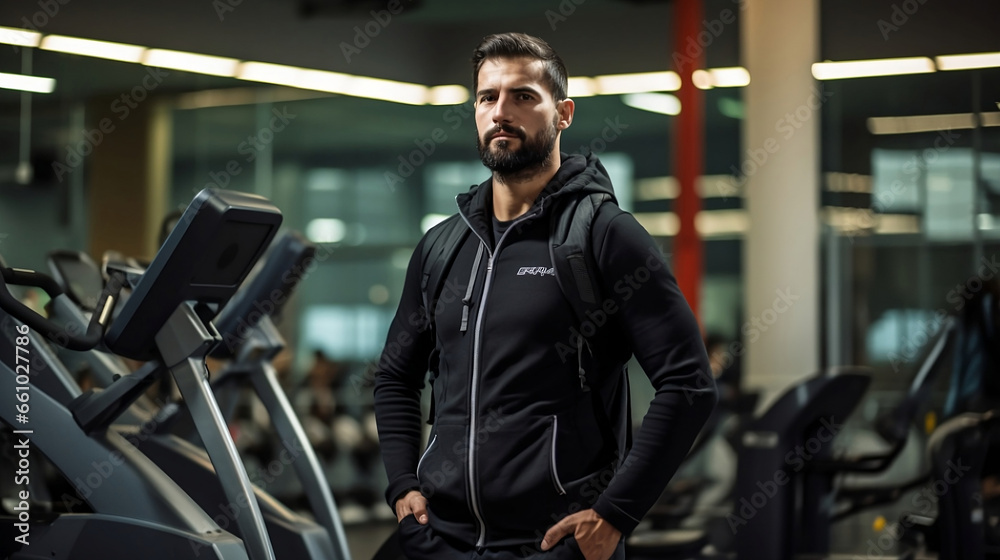 un homme sportif dans une salle de sport, pour sa pratique un homme sportif dans une salle de sport, pour sa pratique