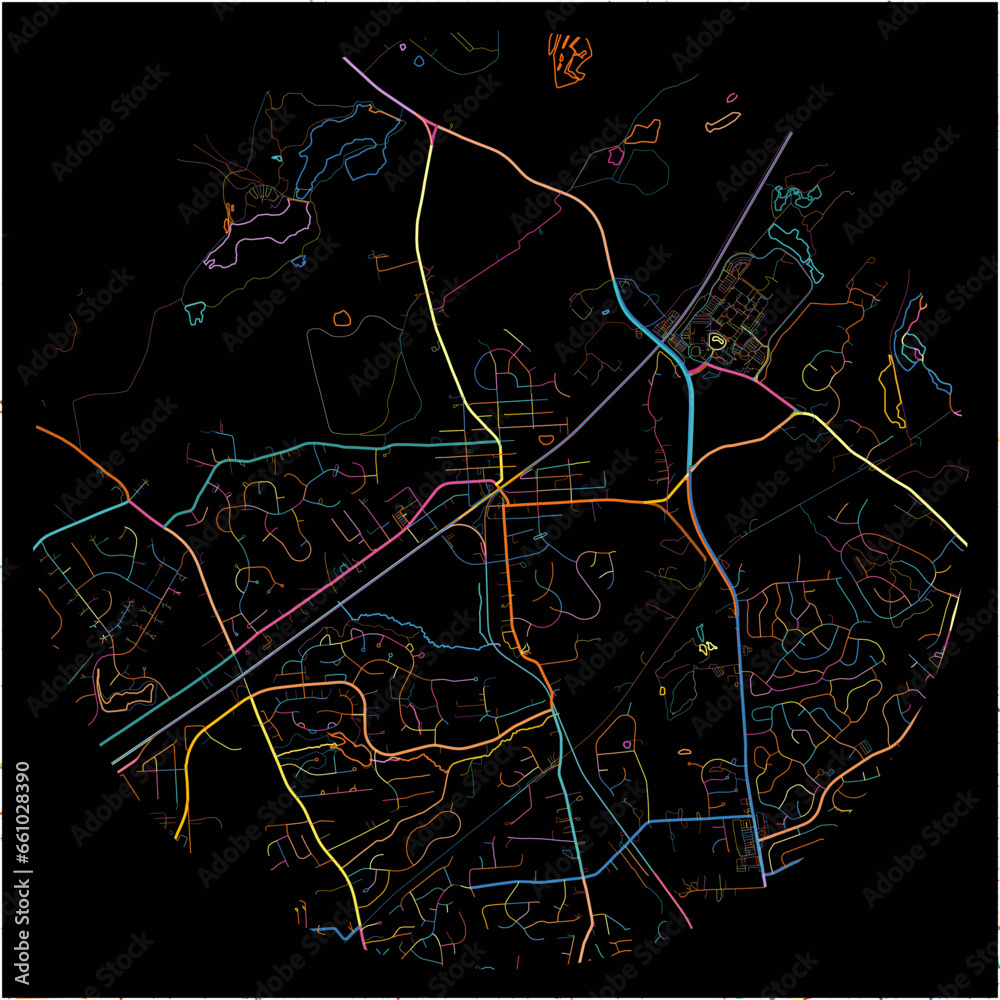Colorful Map of Bowie, Maryland with all major and minor roads.