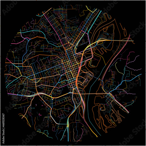 Colorful Map of Dubuque, Iowa with all major and minor roads.