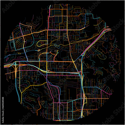 Colorful Map of Santee, California with all major and minor roads.
