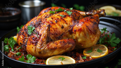 crispy and juicy roasted chicken on a plate