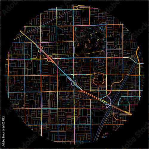 Colorful Map of FountainValley, California with all major and minor roads.